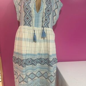 Anthropologie Blue Sundress with Flutter Sleeves and Plunge Neckline